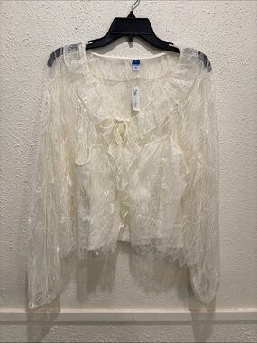 Old Navy Sheer Lace Tie-Front Blouse - Cream